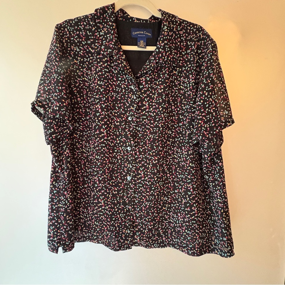 Charter Club Black button down colorful floral pattern sz 2X